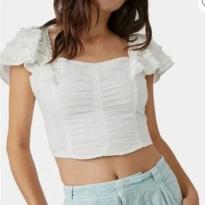 Free People Thank You Very Sweetly Cropped Ruffle Top White Size Small